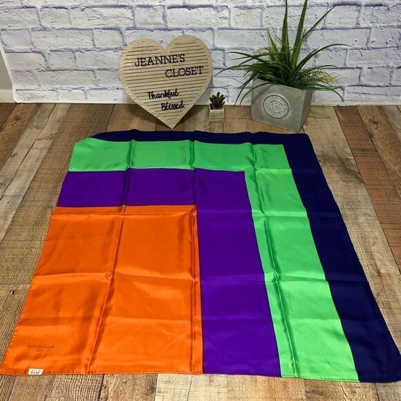 VINTAGE BIANCHINI FERIER PARIS GEOMETRIC ART SILK SCARF COLORBLOCK MULTI - Picture 7 of 10